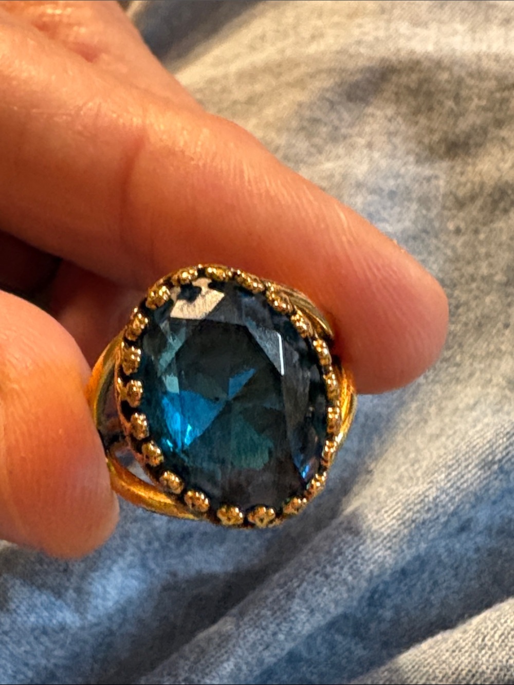 Blue Stone and Gold Statement Ring - Women Jewelry Size 9